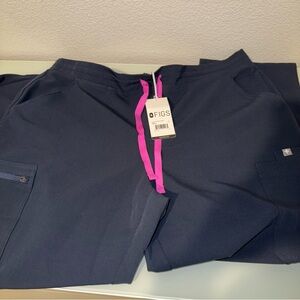 Figs Women's Navy Pants with Pink Drawstring